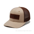 6 panel trucker lock med brunt läderlapp